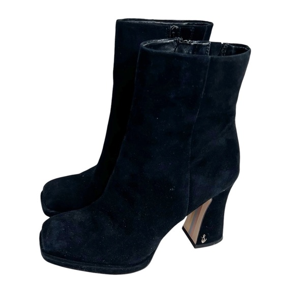 SAME EDELMAN Jaye Black Suede Square Toe Block Heeled Platform Boots 9.5 - Picture 5 of 8